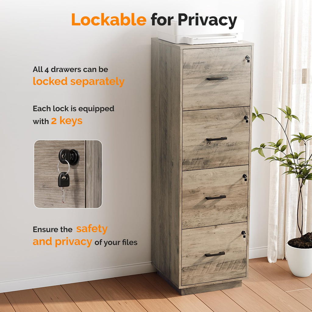 4 Drawer Wood File Cabinet with Lock X884595