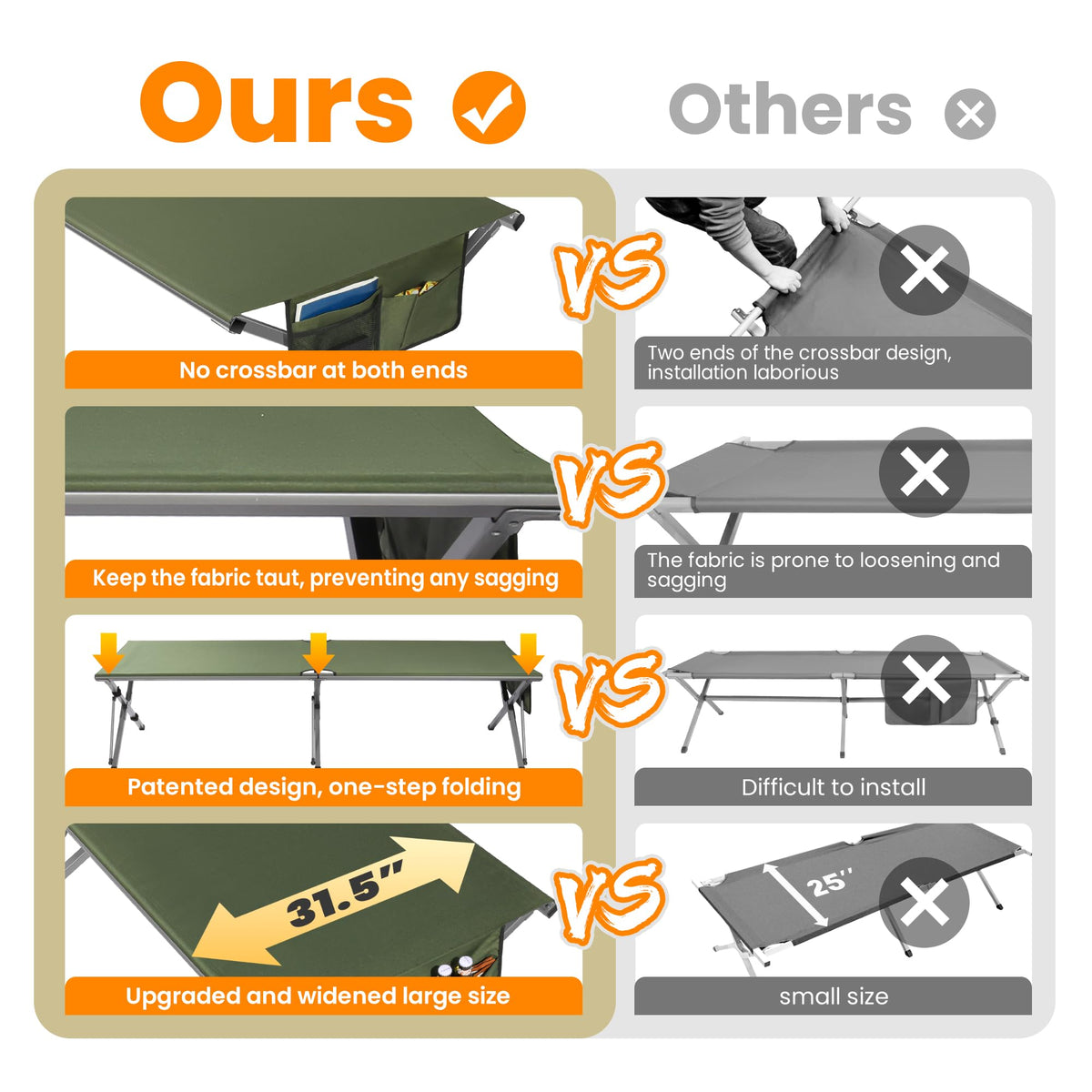 Oversized Folding Camping Cot with Storage Bag W58925
