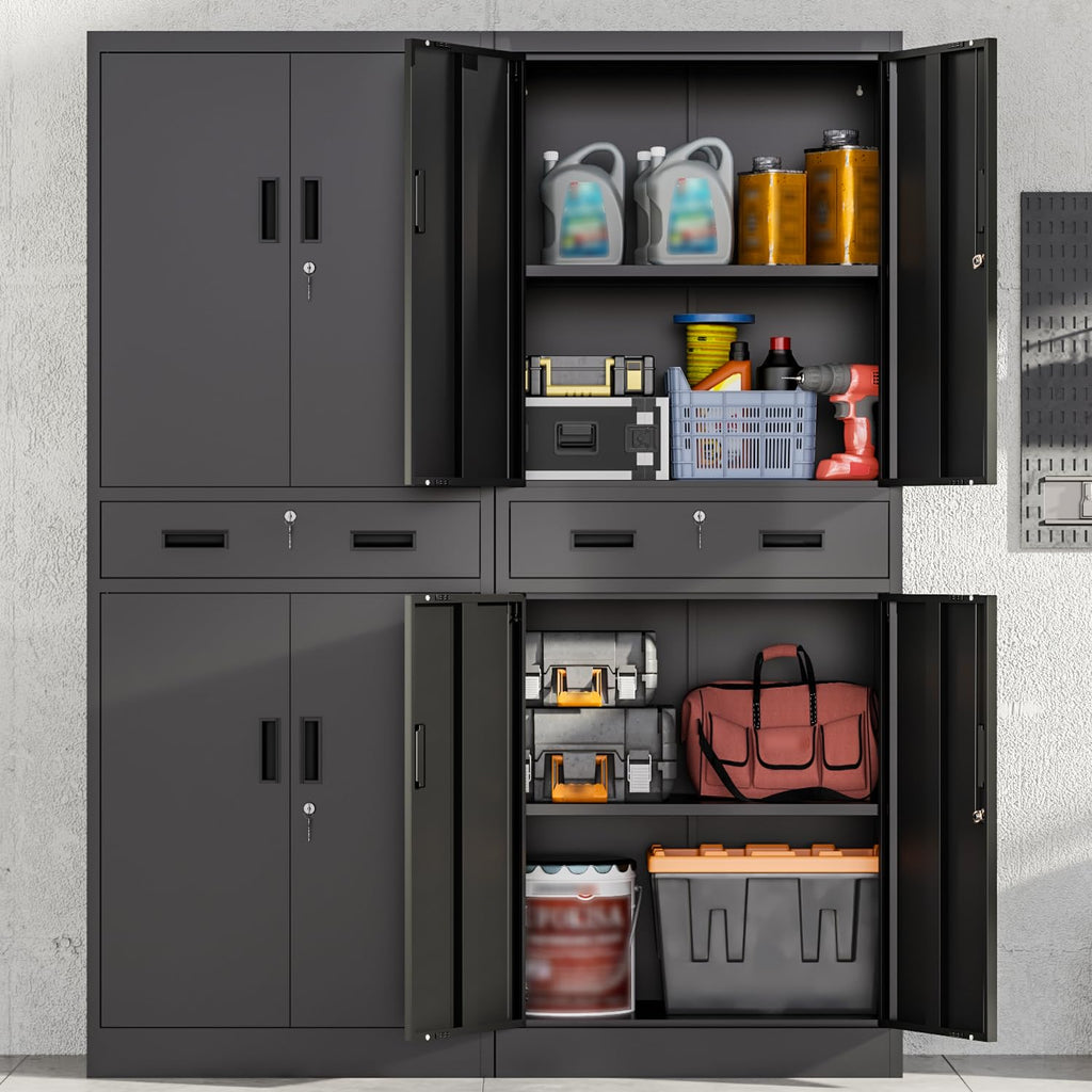 Metal Locking Storage Cabinet with Adjustable Shelves and 1 Drawer P40829