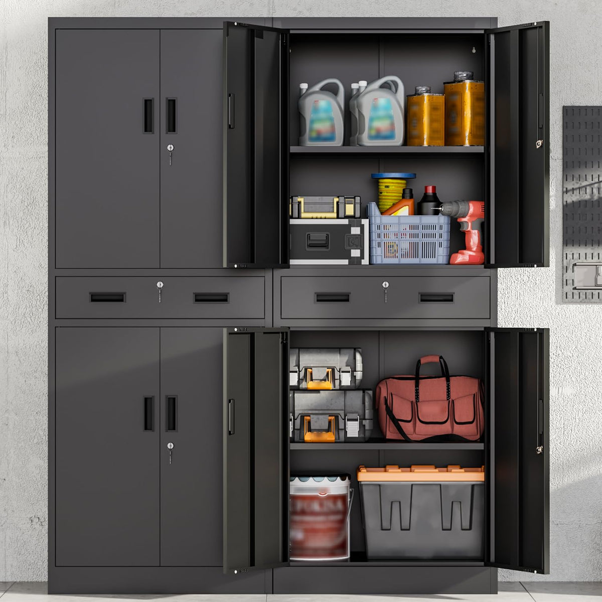 Metal Locking Storage Cabinet with Adjustable Shelves and 1 Drawer P40829