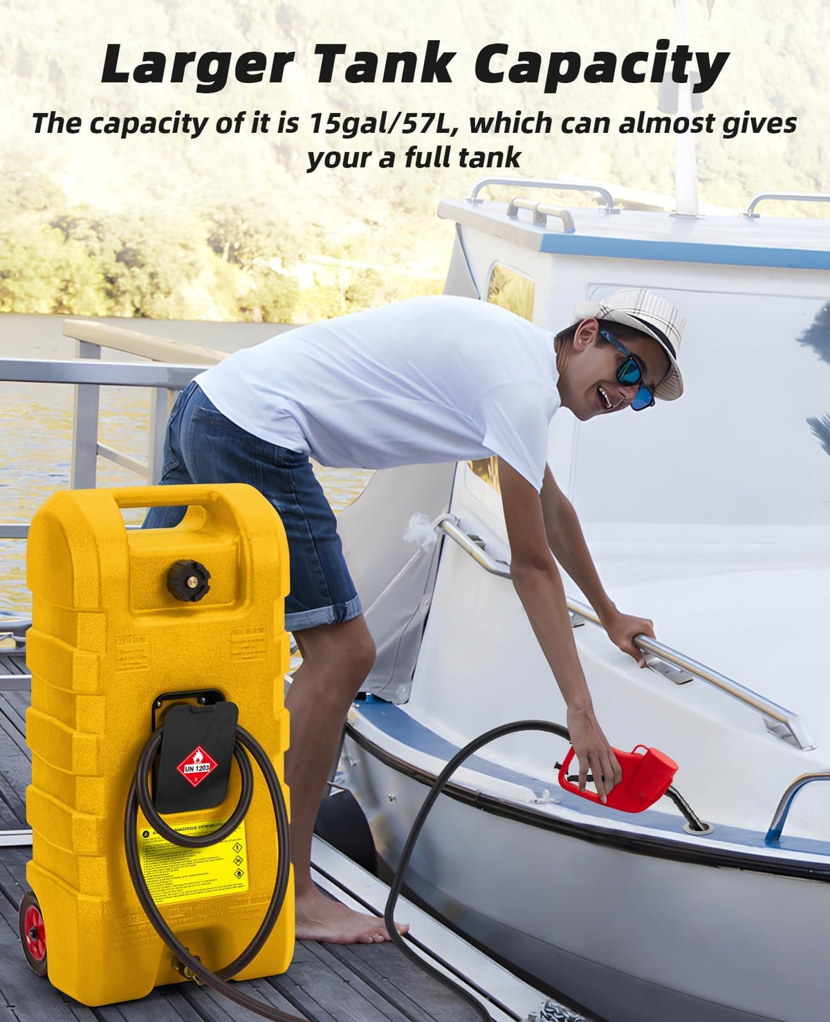 15 Gallon Portable Gas Tank with Caster and 10Ft Hose R64056