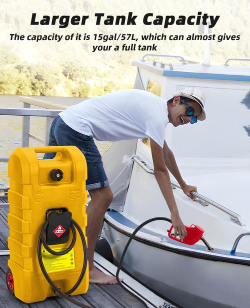15 Gallon Portable Gas Tank with Caster and 10Ft Hose R64056