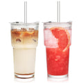 20 oz Ribbed Glass Tumbler with Lids and Straws, Pack of 2 T466