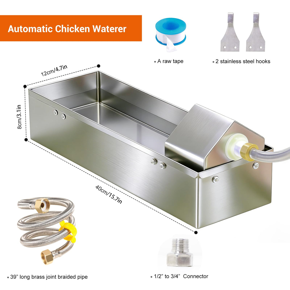 1 Gallon Stainless Metal Automatic Chicken Waterer Dispenser H81149
