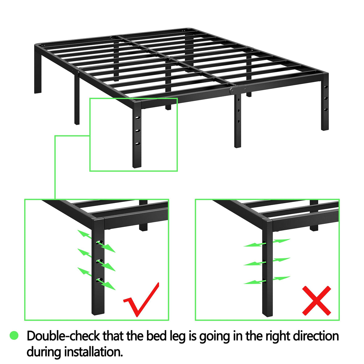 14 Inch Queen Size Black Metal Platform Bed Frame Q146959