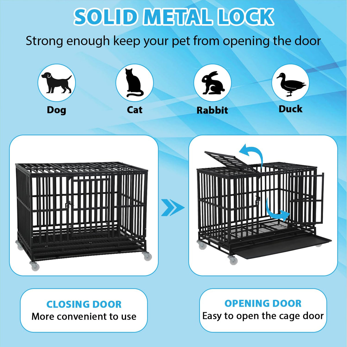 48 Inch Heavy Duty Dog Crate with Plastic Tray Double Doors J566771