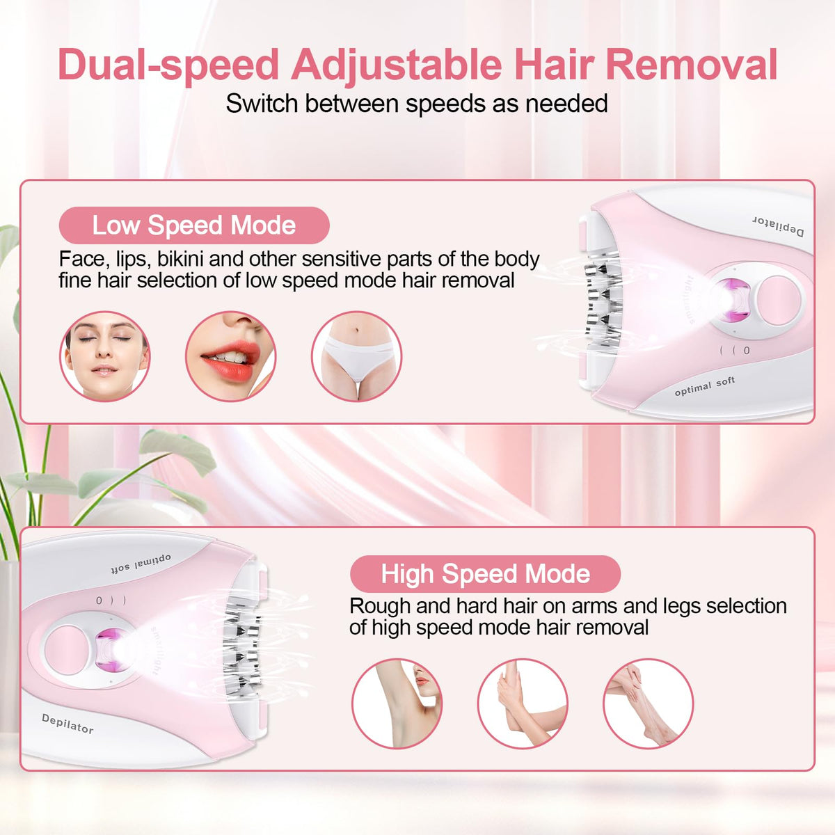 2 Speeds Rechargeable Epilator with LED Light F765