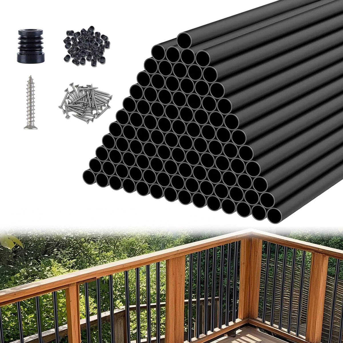 Black Aluminum Deck Balusters 32in x 3/4in 100 Pack E469683