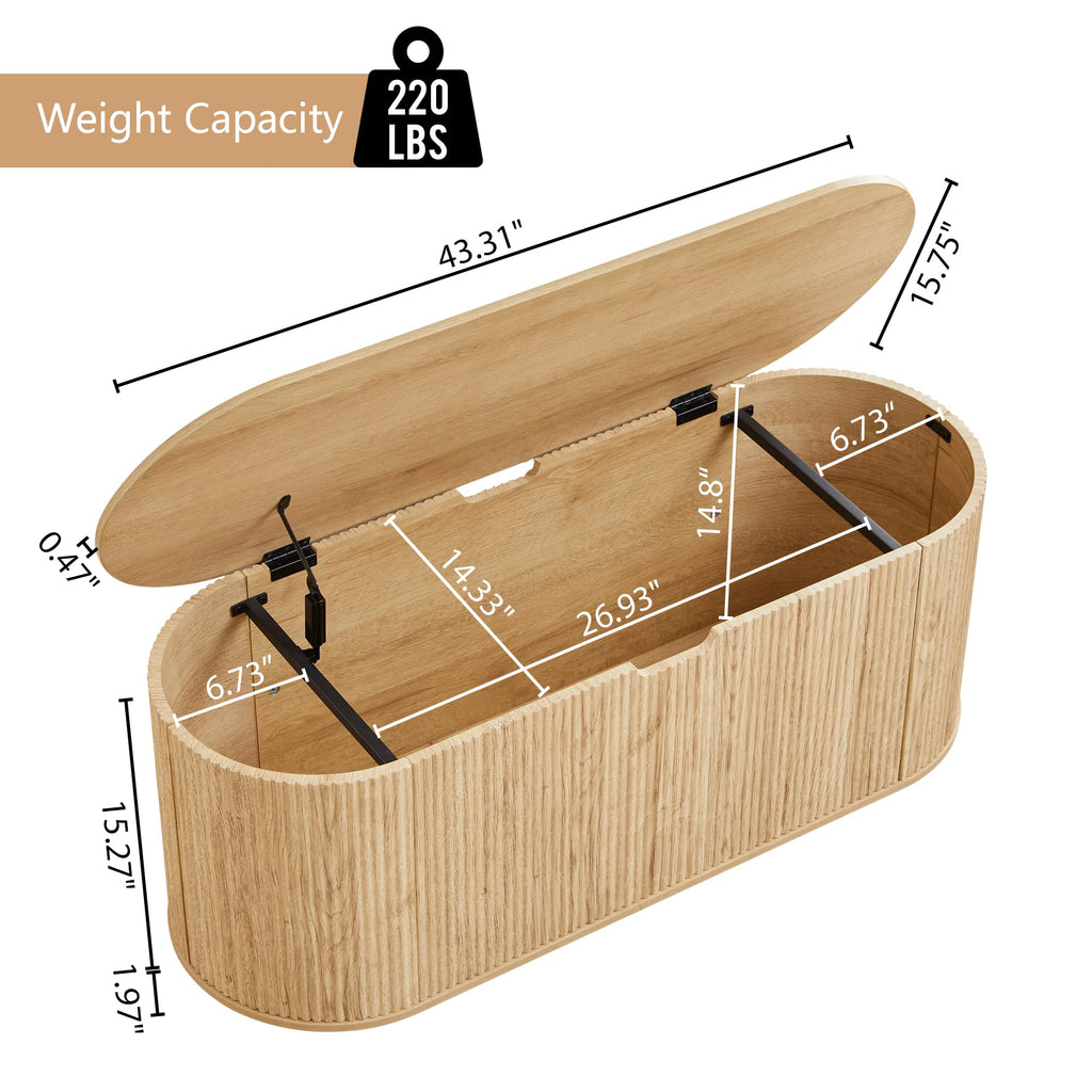 Natural Fluted Storage Bench with 4 Wheels U93916
