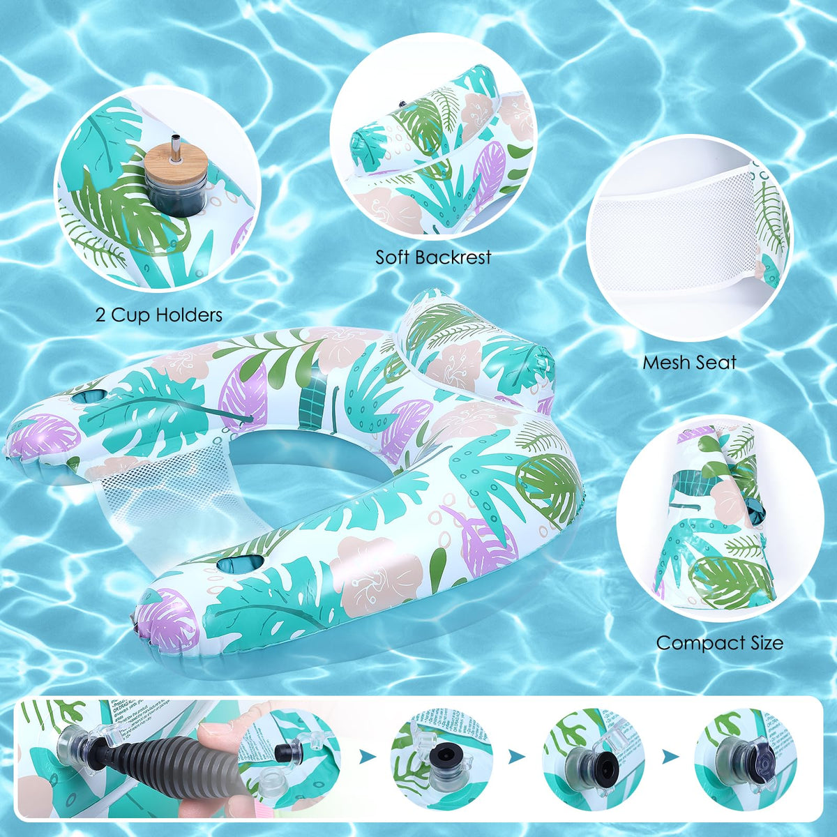 2 Pack Inflatable Pool Float Chair with Cup Holder I559627