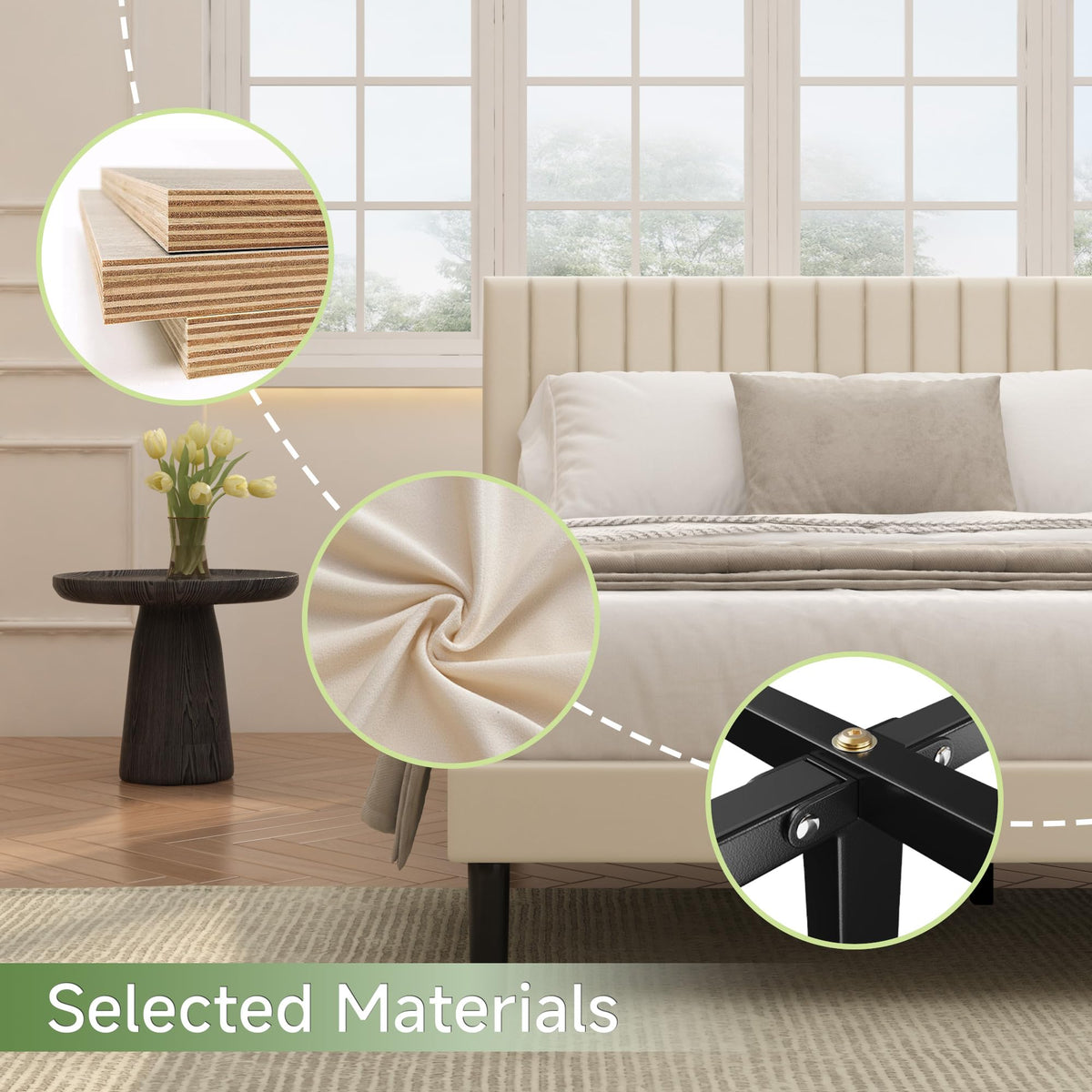 Beige Queen Velvet Bed Frame Z839465