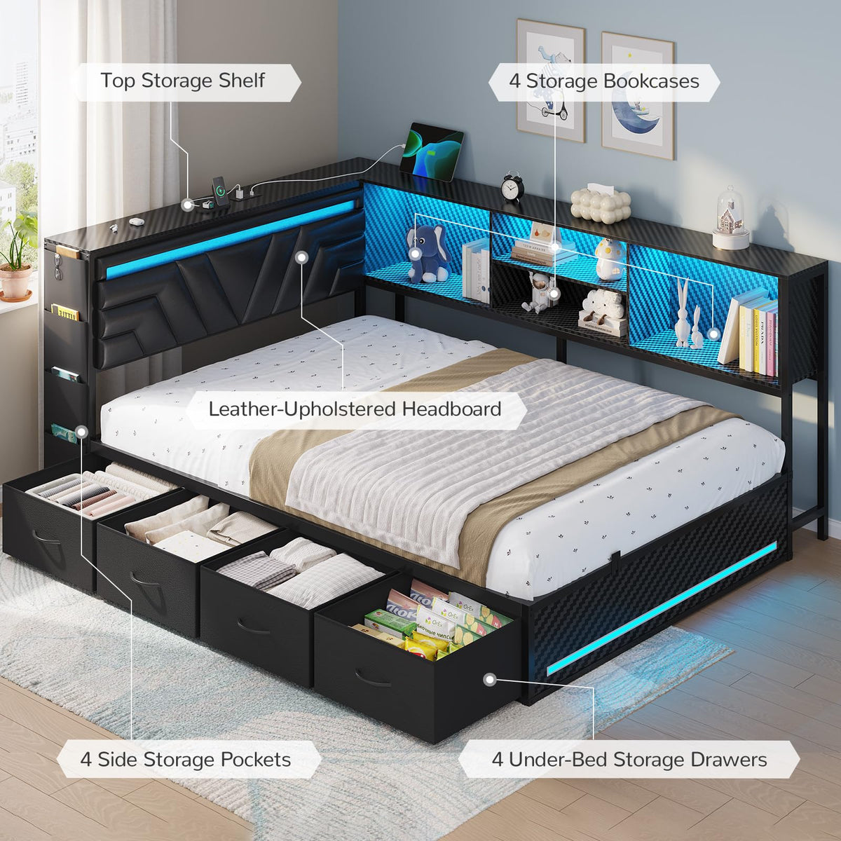 Full Corner Bed with Drawers Z20709