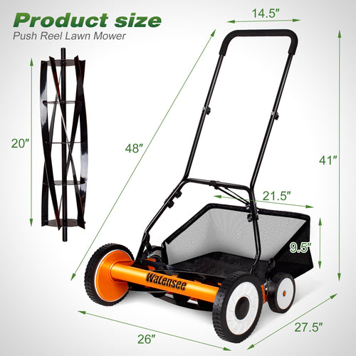 20-Inch 5-Blade Manual Reel Lawn Mower with Grass Catcher A493