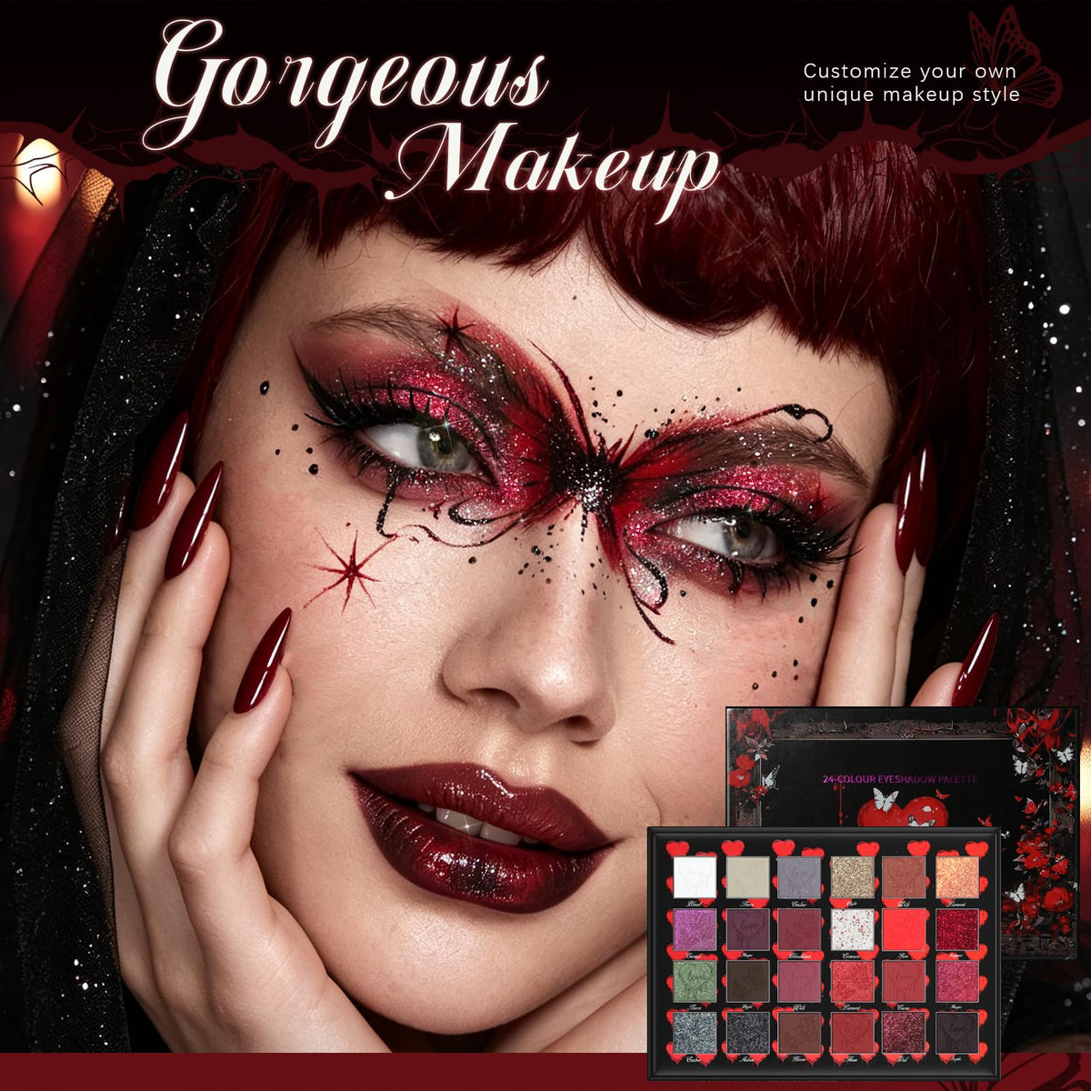 Dark Red Black Burgundy Gray Eyeshadow Palette G40393