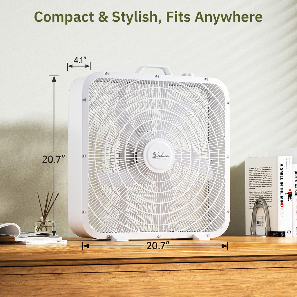 20” 3-Speed Box Fan with Carry Handle, White H4353