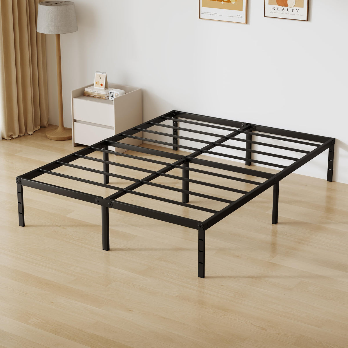 Queen Size 18 Inch Tall Black Metal Platform Bed Frame H5066