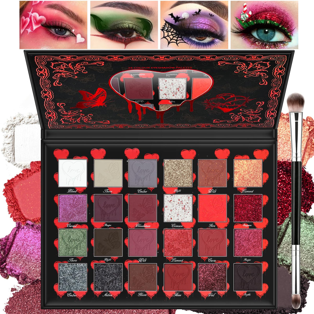Dark Red Black Burgundy Gray Eyeshadow Palette G40393