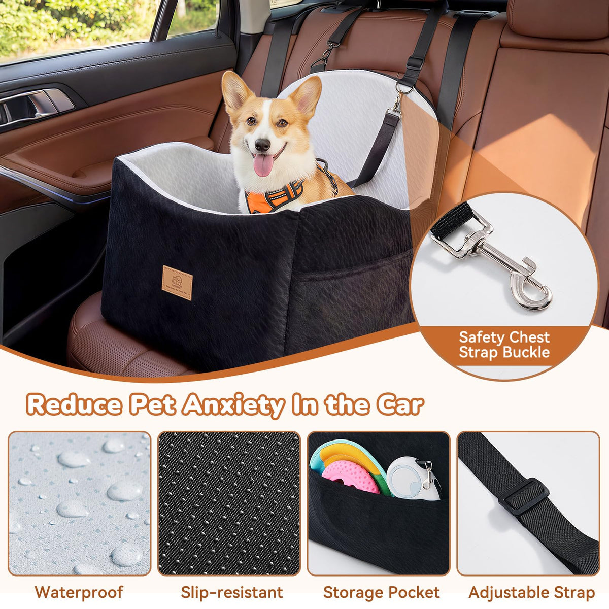 Dog Booster Car Seat for Small Dogs Up to 40lbs with Safety Belt L649903
