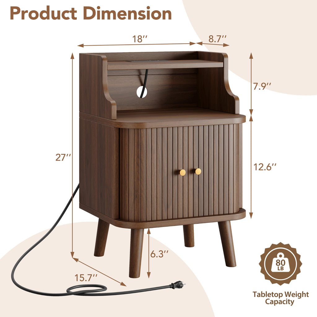 Mid Century Modern Nightstand Set of 2 with Charging Station G44276