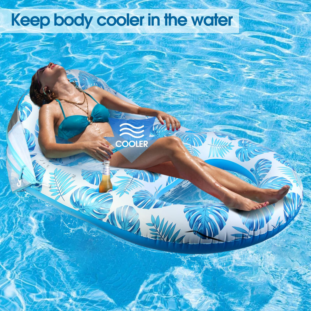 Extra Large Inflatable Pool Lounge Float with Canopy M476