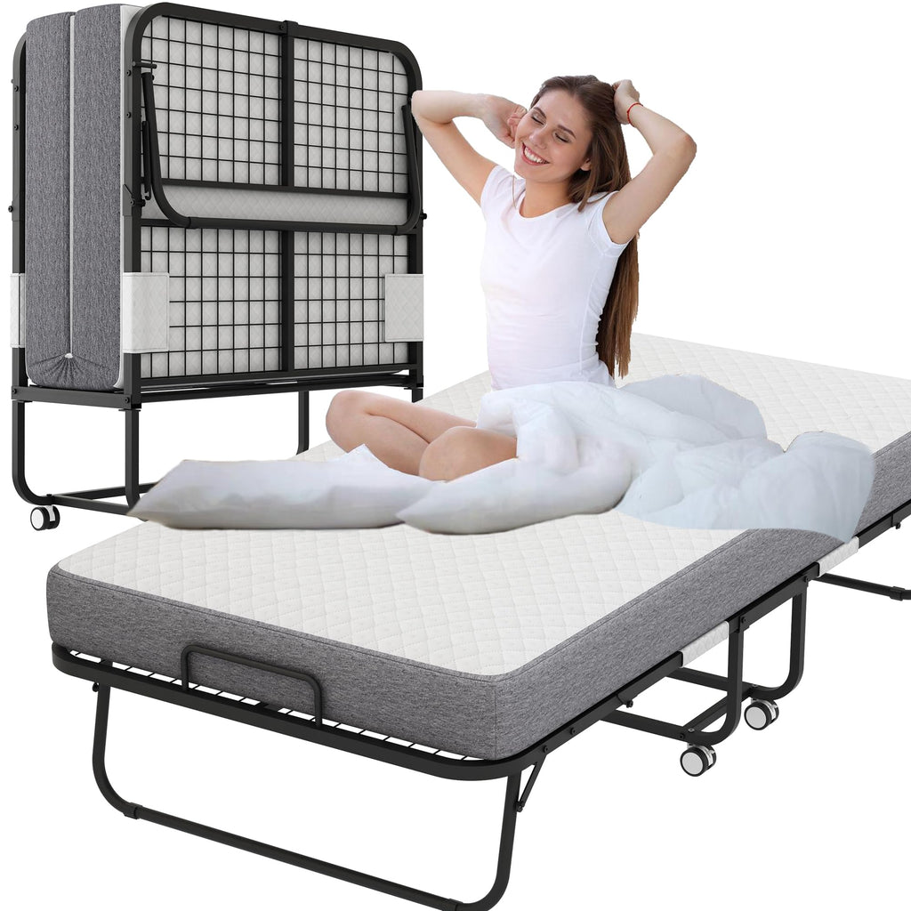 Folding Bed with 5" Memory Foam Mattress Twin Size Metal Frame S84350