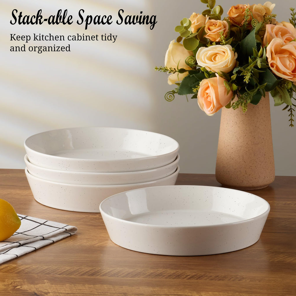 34oz Stoneware Pasta Bowls Set of 4 Speckled White G228