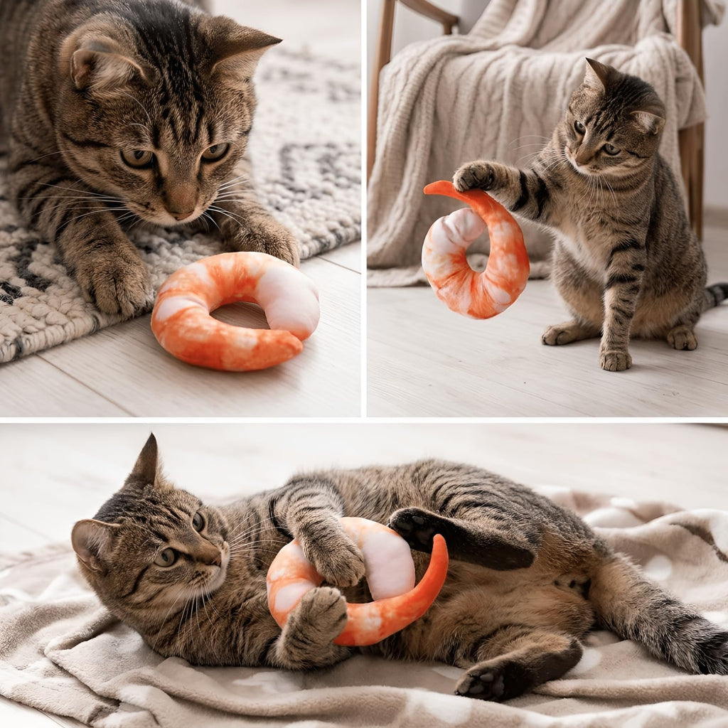 Orange White 3D Shrimp Shape Dog Squeaky Plush Toy C712