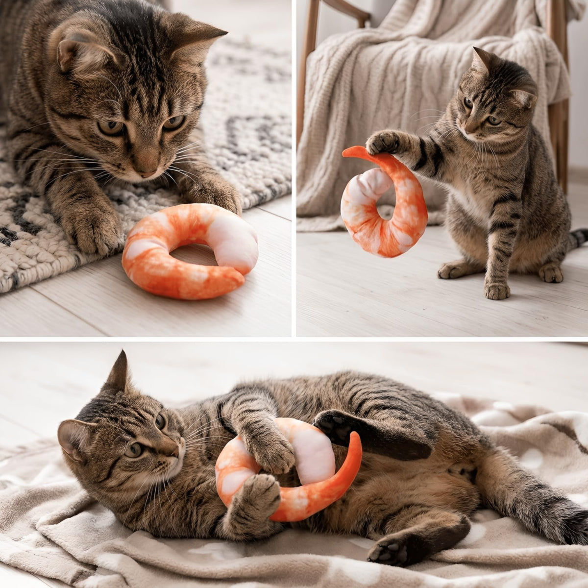 Orange White 3D Shrimp Shape Dog Squeaky Plush Toy C712