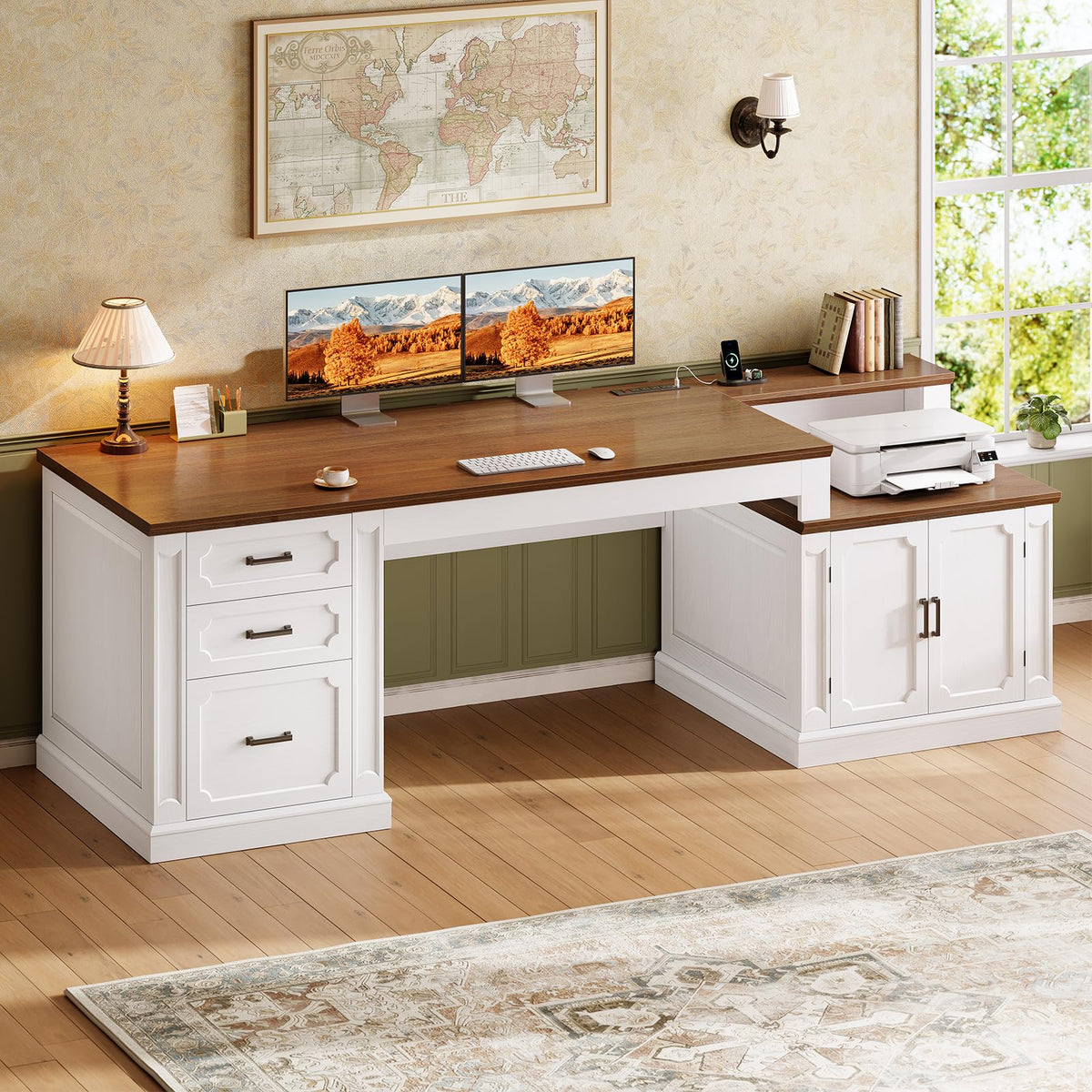 70.9" Executive Desk with File Drawers and Storage Cabinet W868