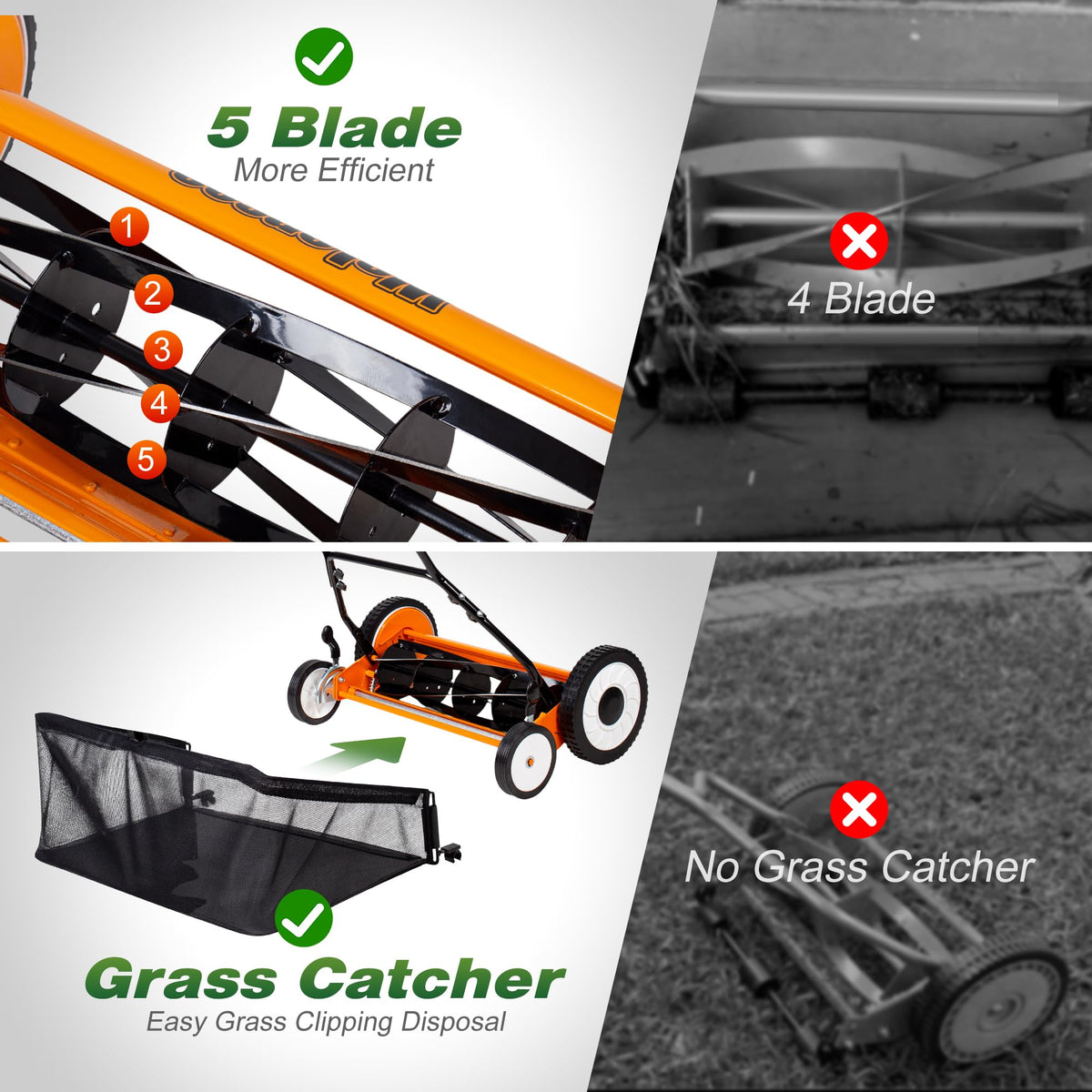 20-Inch 5-Blade Manual Reel Lawn Mower with Grass Catcher A493