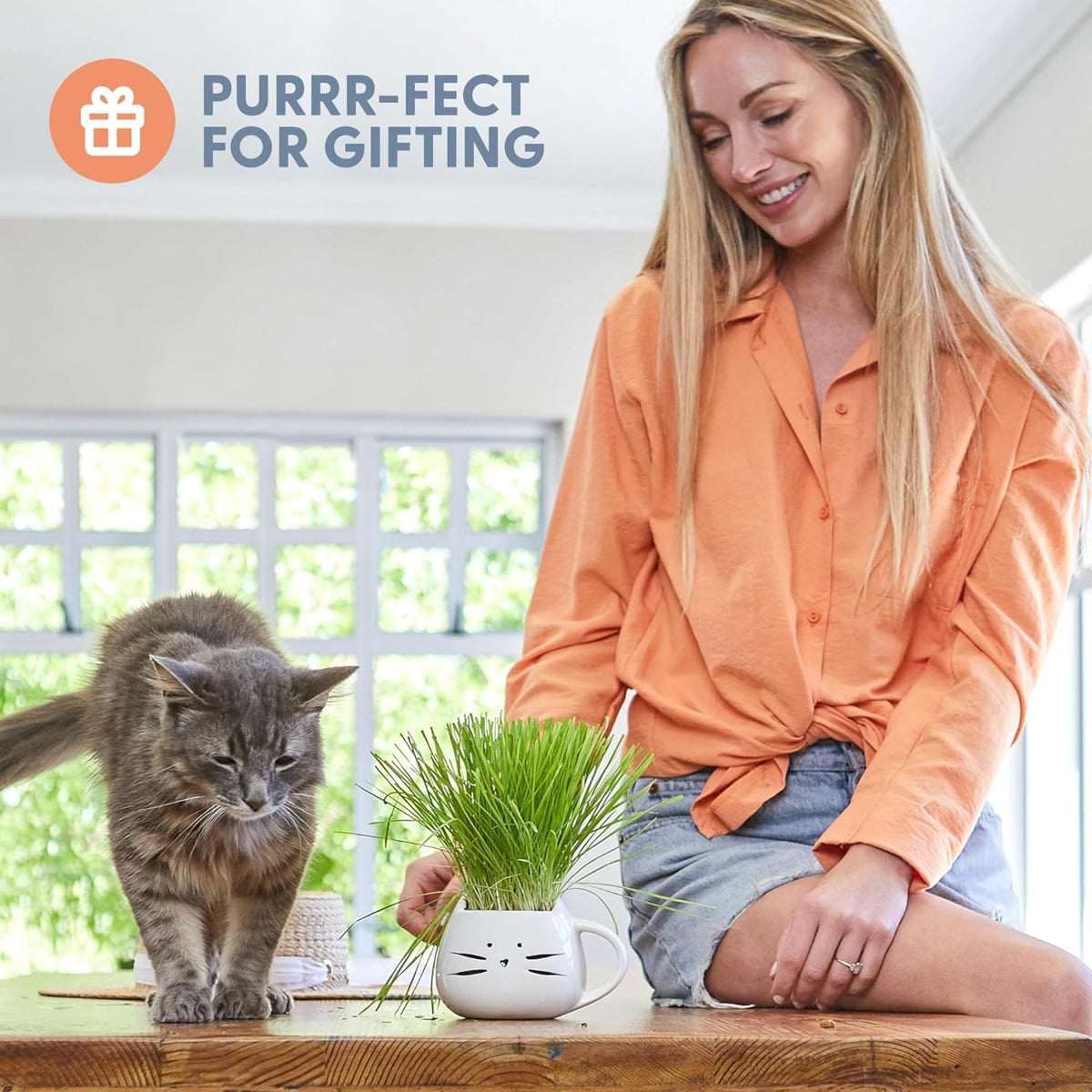 Cat Grass Growing Kit with Seed Mix, Soil and Two Planters T725074