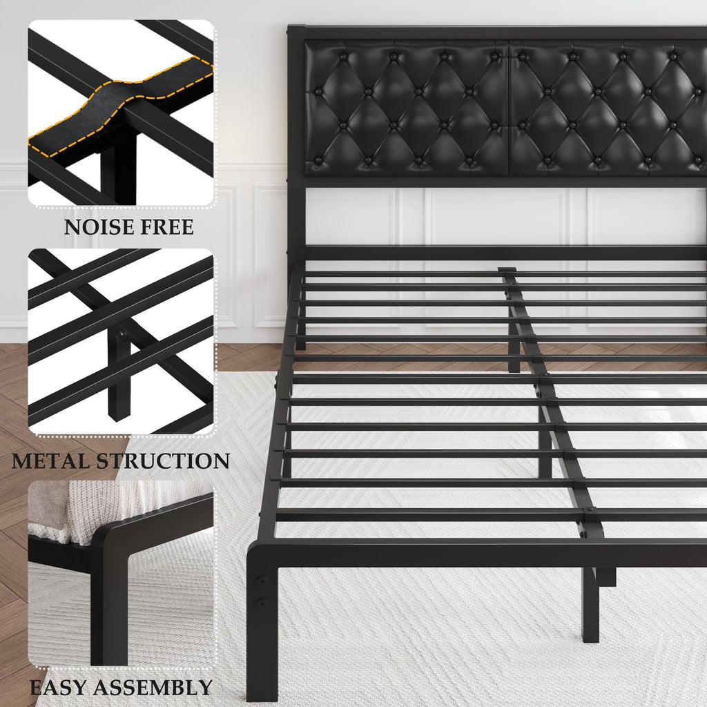 Queen Upholstered Button Tufted Bed Frame with Storage Y9102
