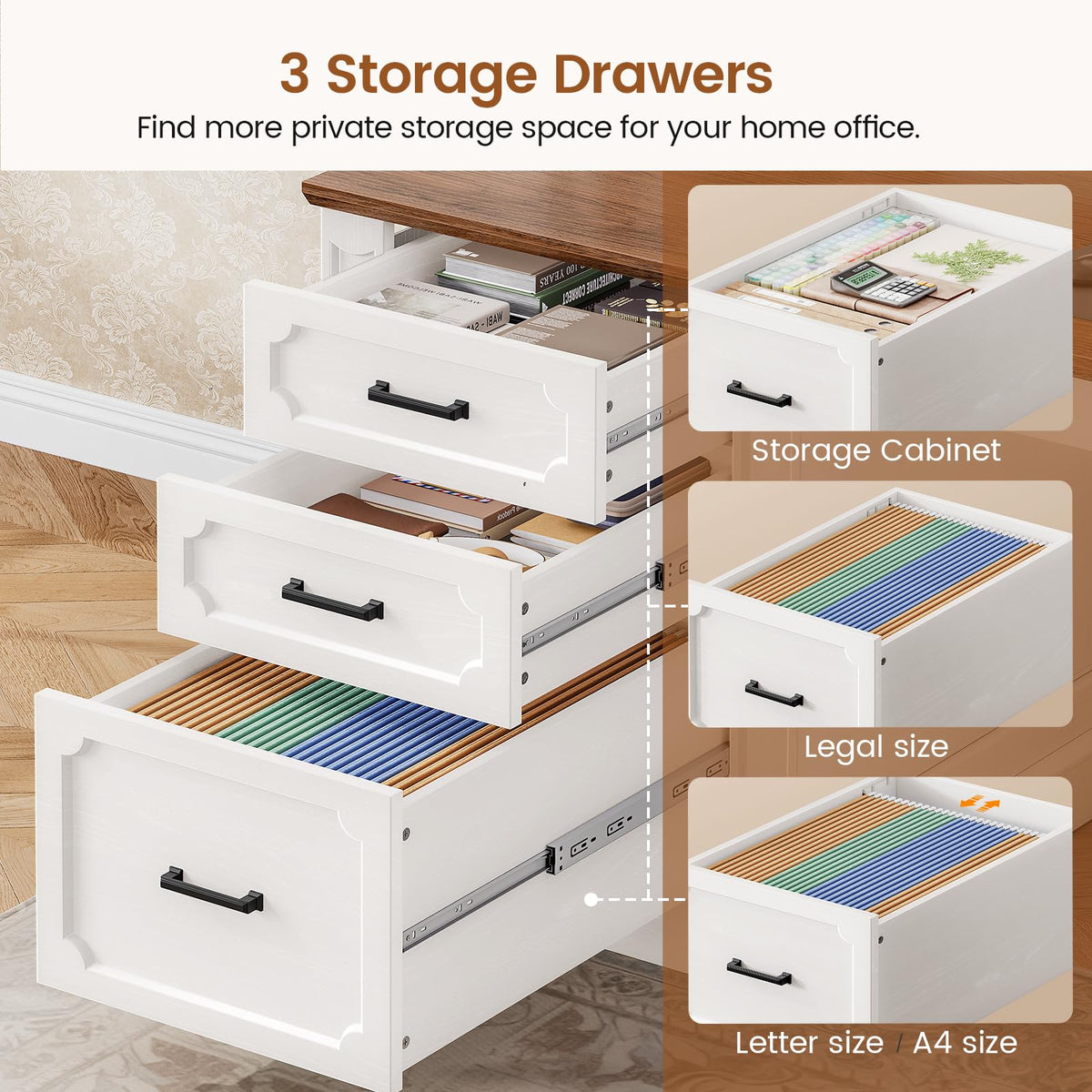 70.9" Executive Desk with File Drawers and Storage Cabinet W868