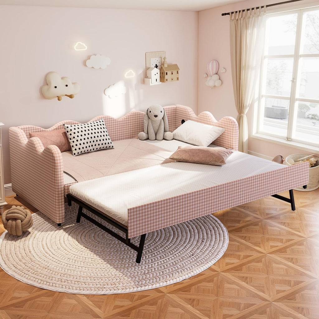 Pink Gingham Twin Size Daybed with Trundle W23381
