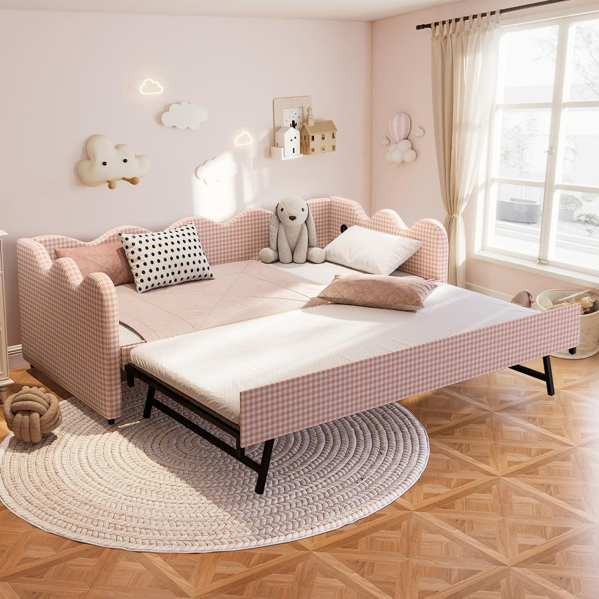 Pink Gingham Twin Size Daybed with Trundle W23381
