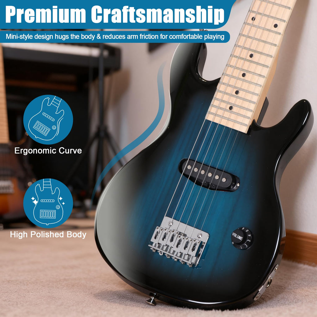 30 Inch Blue Solid Wood Electric Guitar Starter Kit with Amplifier I785