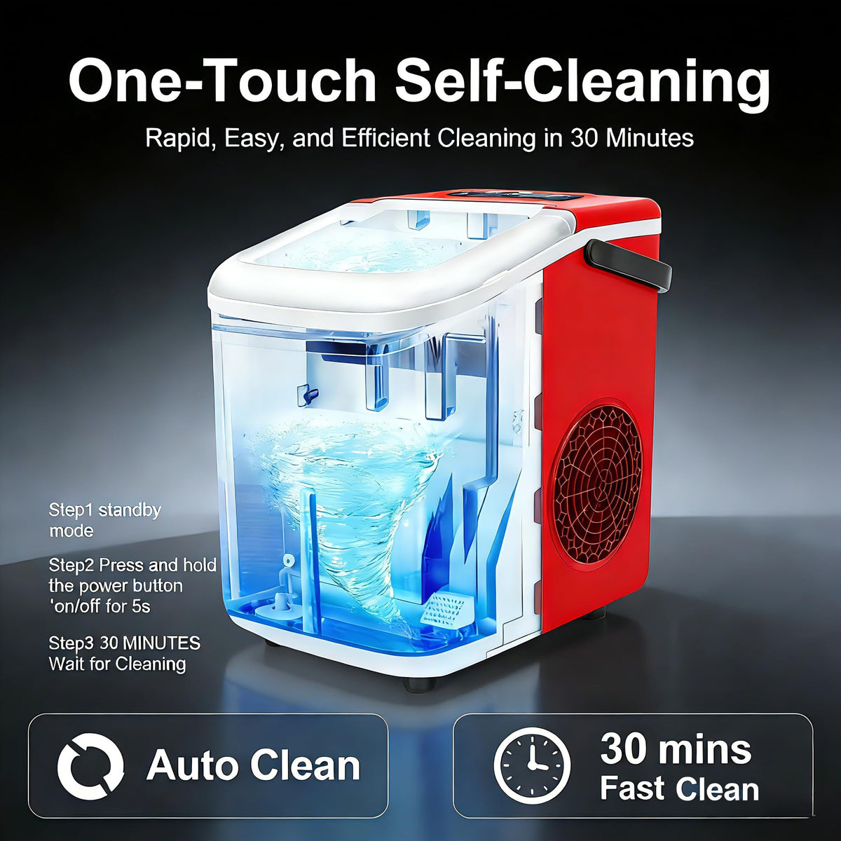 Portable Countertop Ice Maker with Self-Cleaning, 26lbs/24H W319