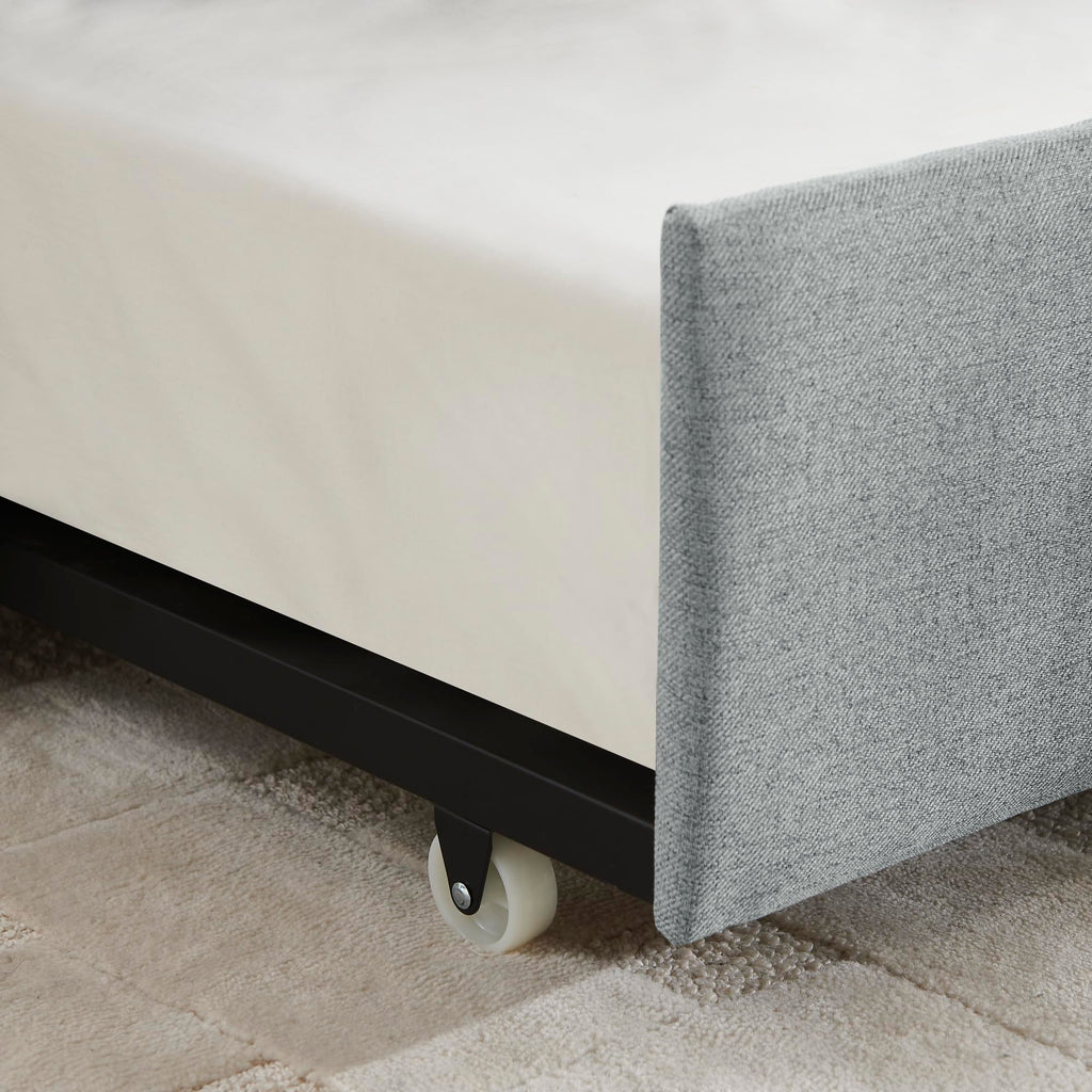Grey Linen Upholstered Twin Size Daybed with Pop up Trundle A2397