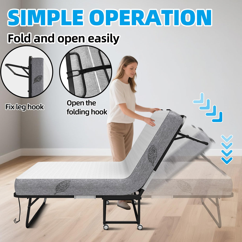 Folding Bed with 5" Memory Foam Mattress Twin Size Metal Frame S84350