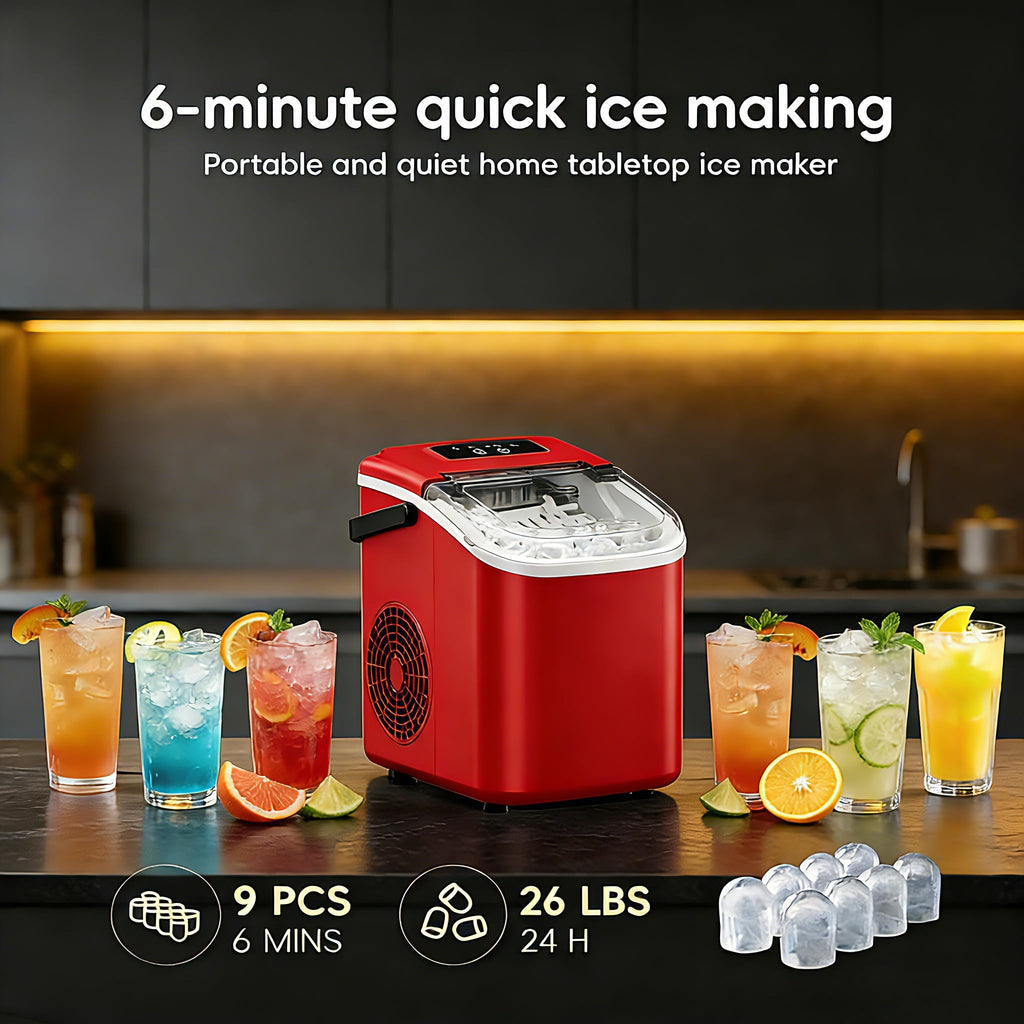 Portable Countertop Ice Maker with Self-Cleaning, 26lbs/24H W319