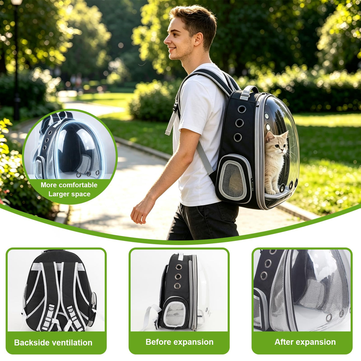 Expandable Pet Backpack Cats Dogs Carrier Bag K707272