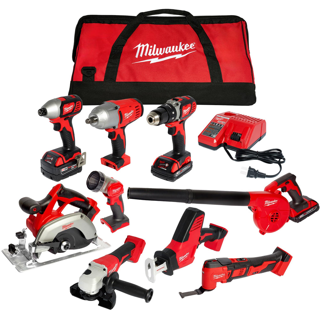 18-Volt Lithium-Ion Cordless 9-Tool Combo Kit with 2-Batteries Y38901