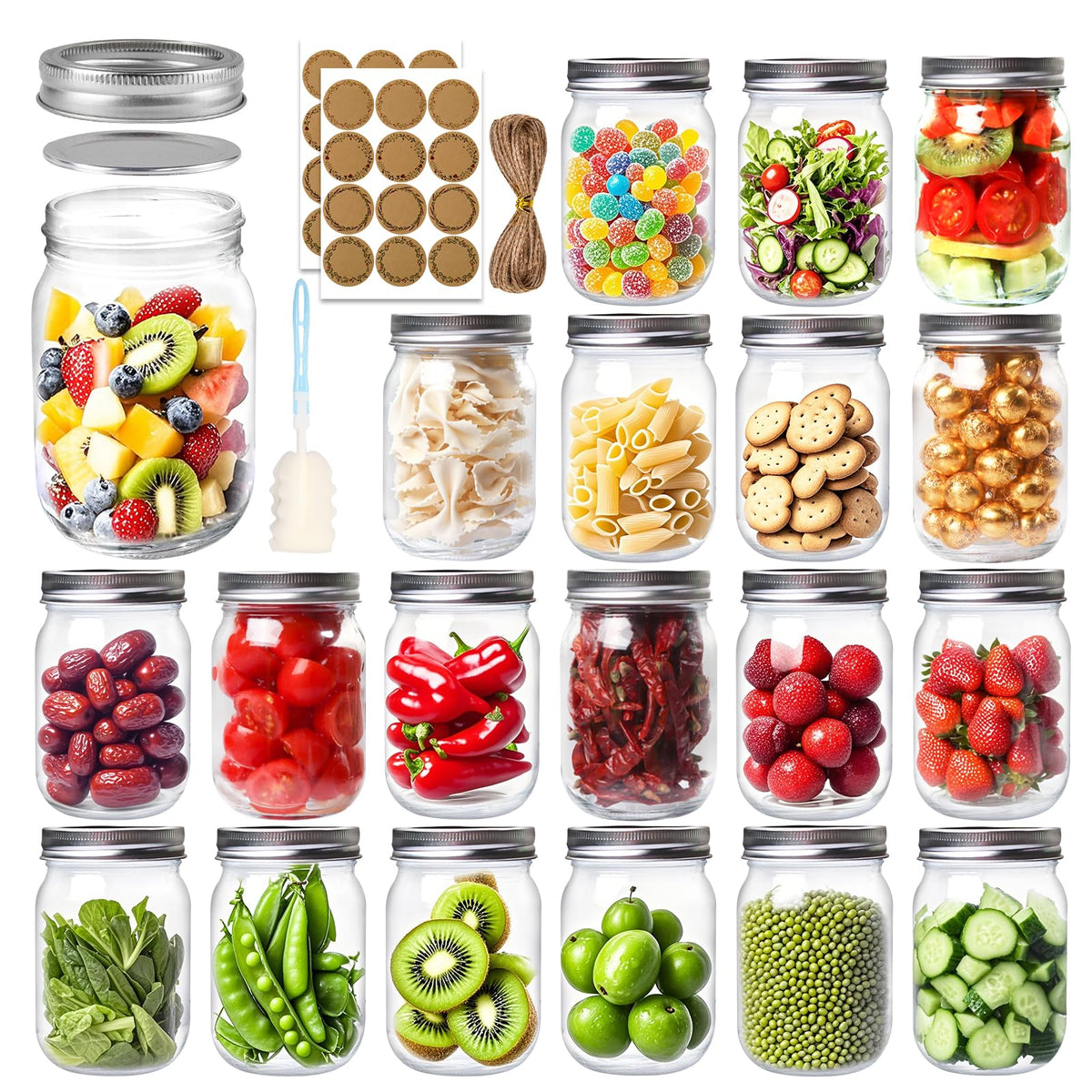12 oz Mason Jars with Lids and Bands, 20 Pack T7709