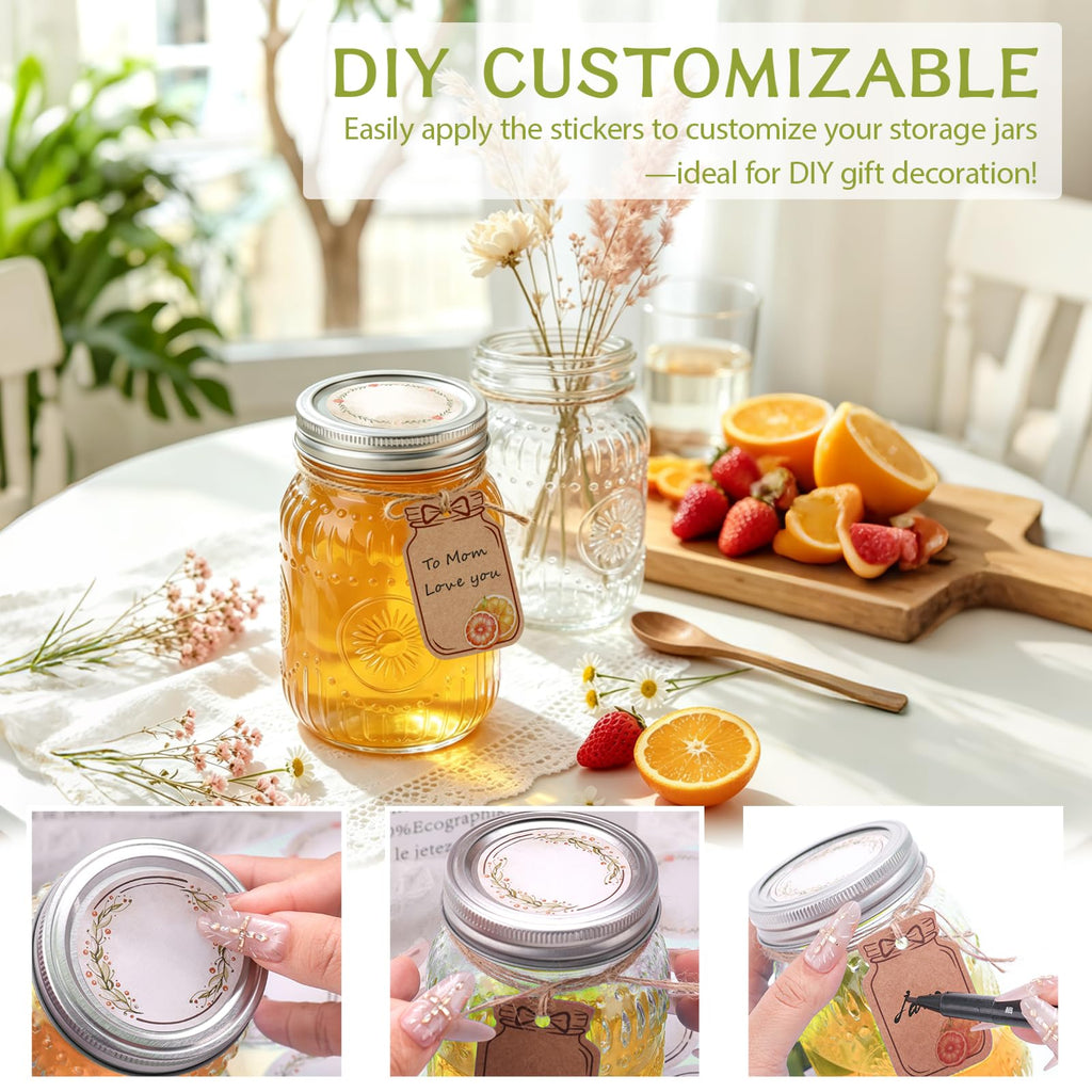 16 oz Embossed Glass Mason Jars 15Pack with Airtight Lids D2646