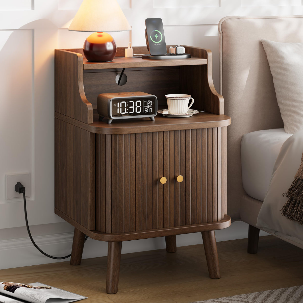 Mid Century Modern Nightstand Set of 2 with Charging Station G44276