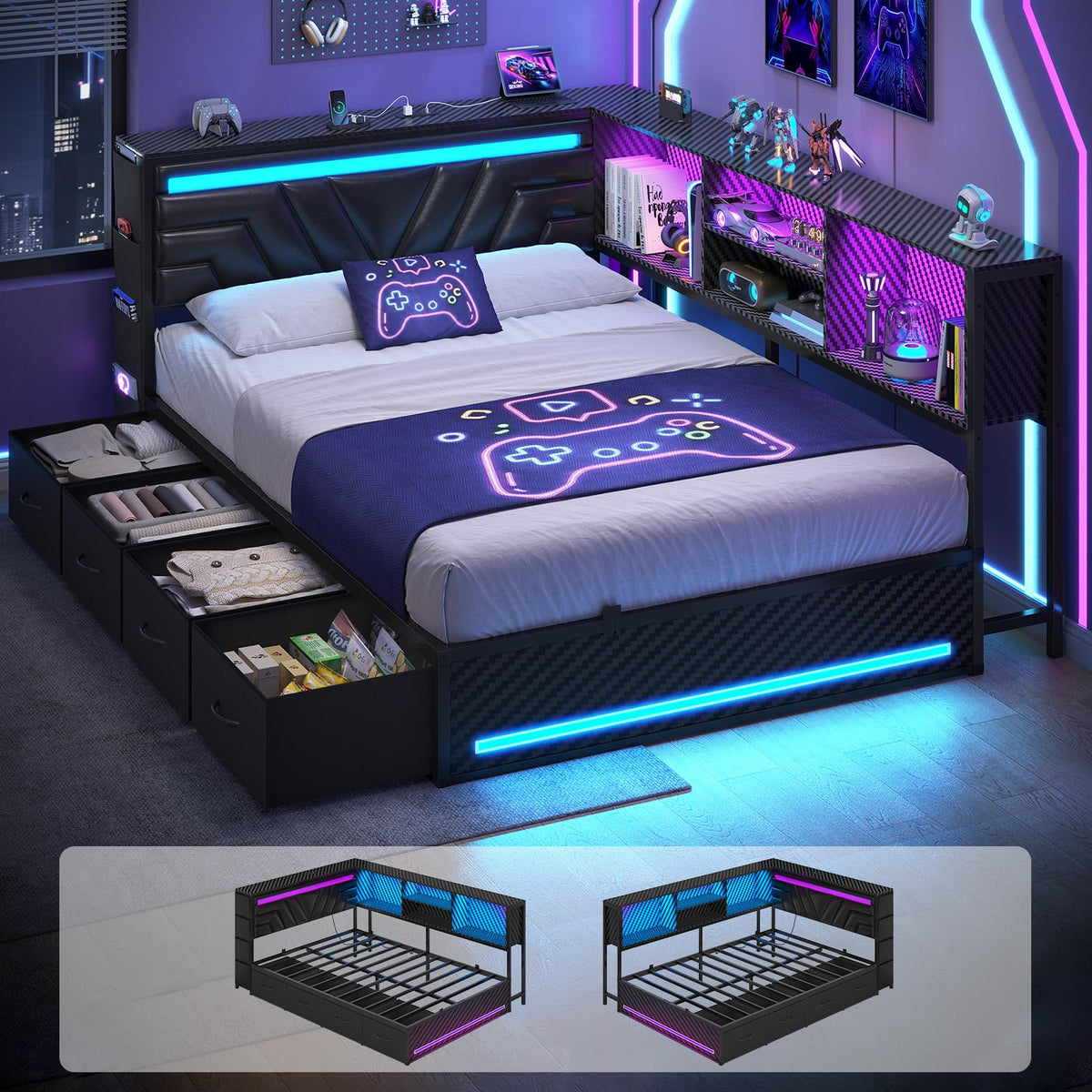 Full Corner Bed with Drawers Z20709