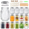 16 oz Embossed Glass Mason Jars 15Pack with Airtight Lids D2646