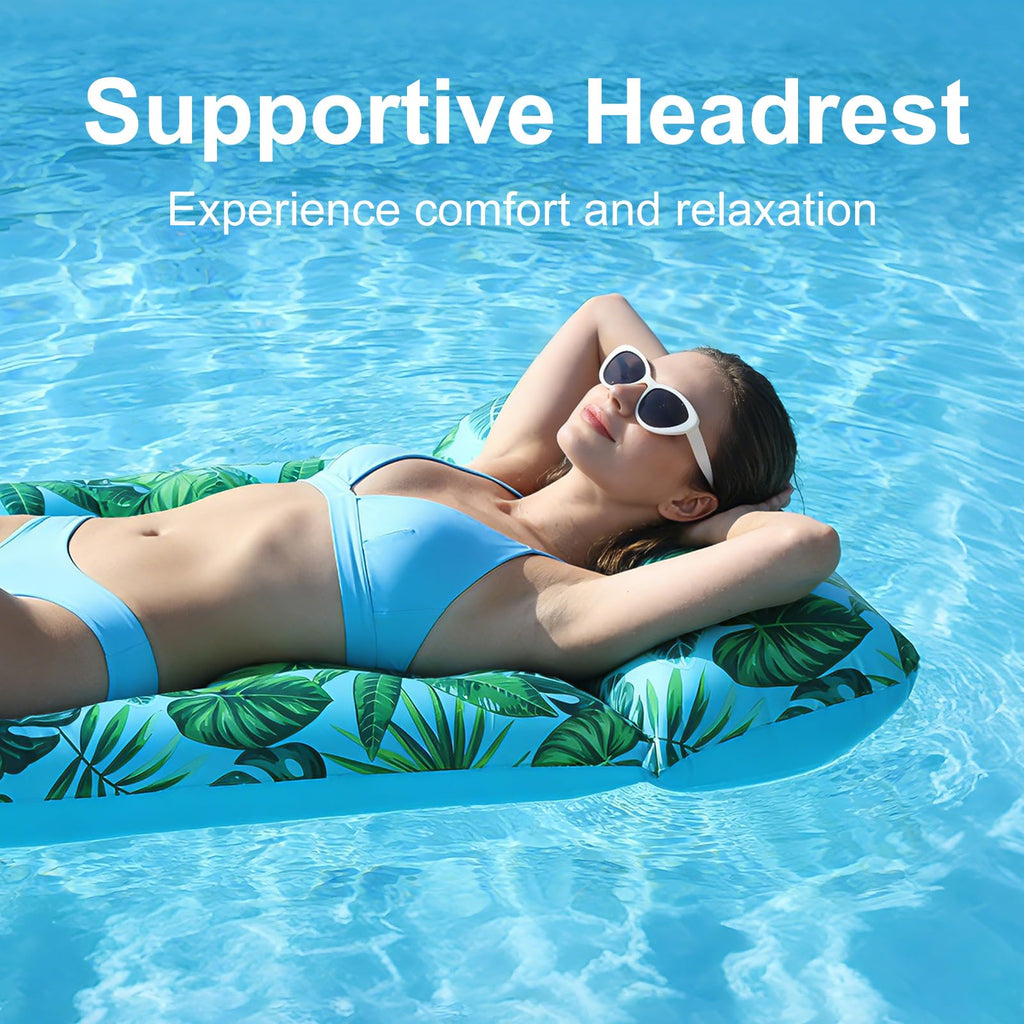 2 Pack Inflatable Pool Lounger with Headrest Drink Holder D53299