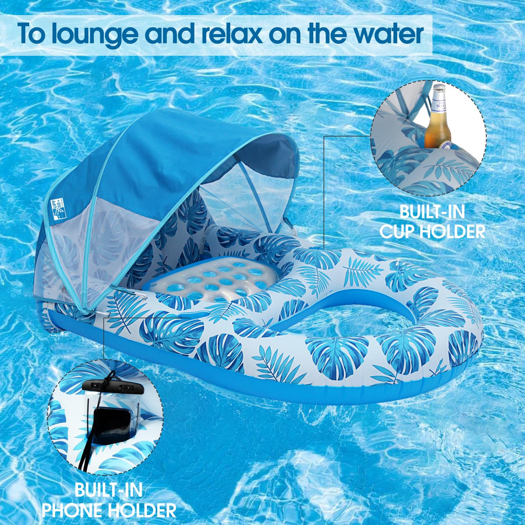 Extra Large Inflatable Pool Lounge Float with Canopy M476