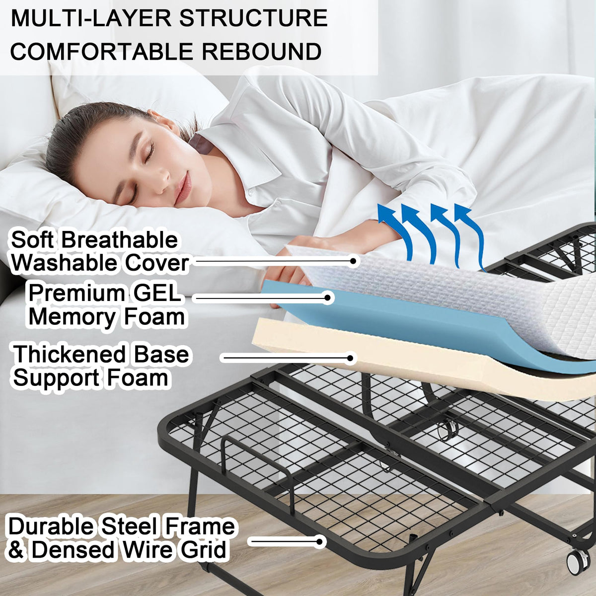 Folding Bed with 5" Memory Foam Mattress Twin Size Metal Frame S84350